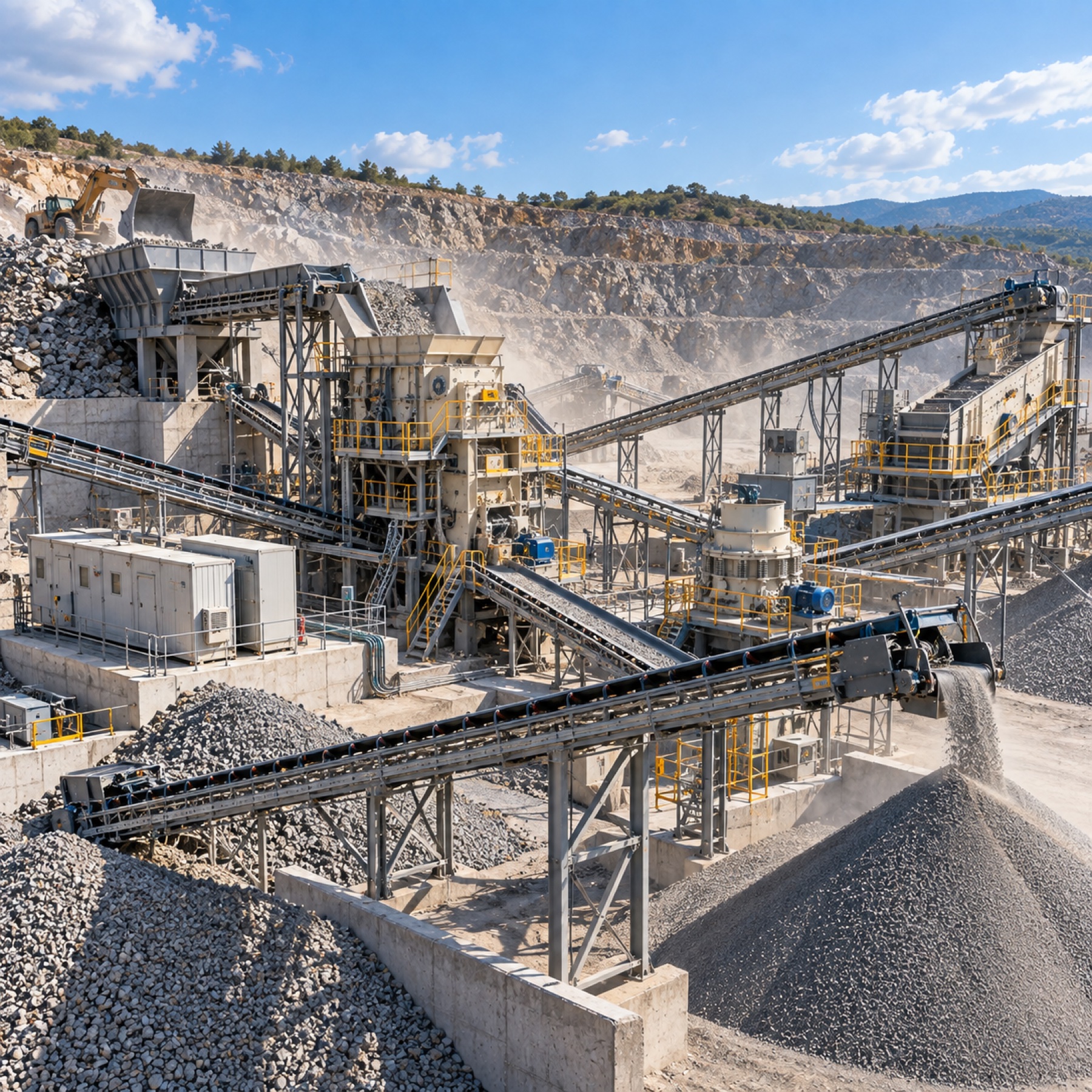 Maden & Agrega — Kırma, eleme, konveyör hatları ve ağır sanayi MCC panoları. EGO Automation sektör uygulaması