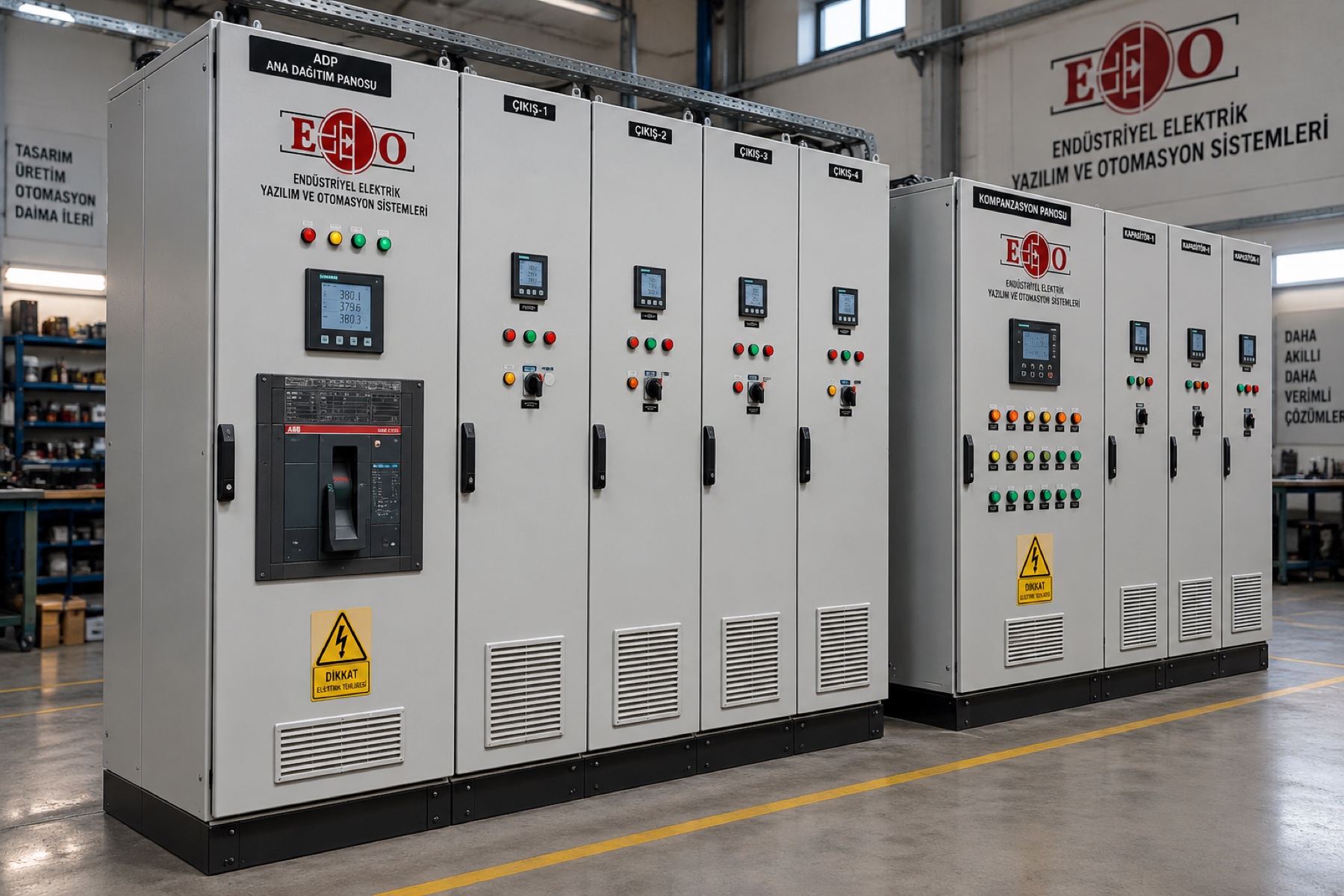 ADP & Kompanzasyon — Tip testli alçak gerilim ana dağıtım panoları ve detuned reaktörlü reaktif güç kompanzasyonu. EGO Automation